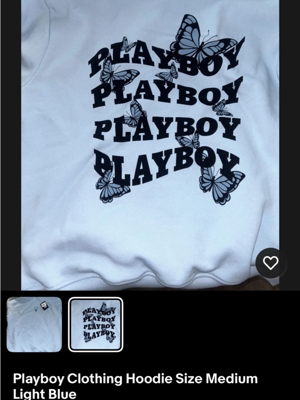 PLAYBOY Light Blue Hoodie with Black Butterfly Logo